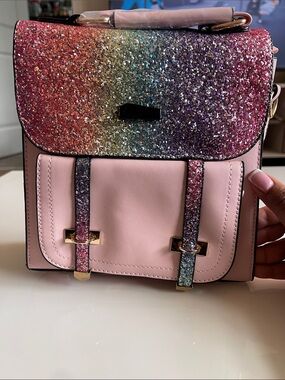 Women's Pink Rainbow Glitter Crossbody Bag